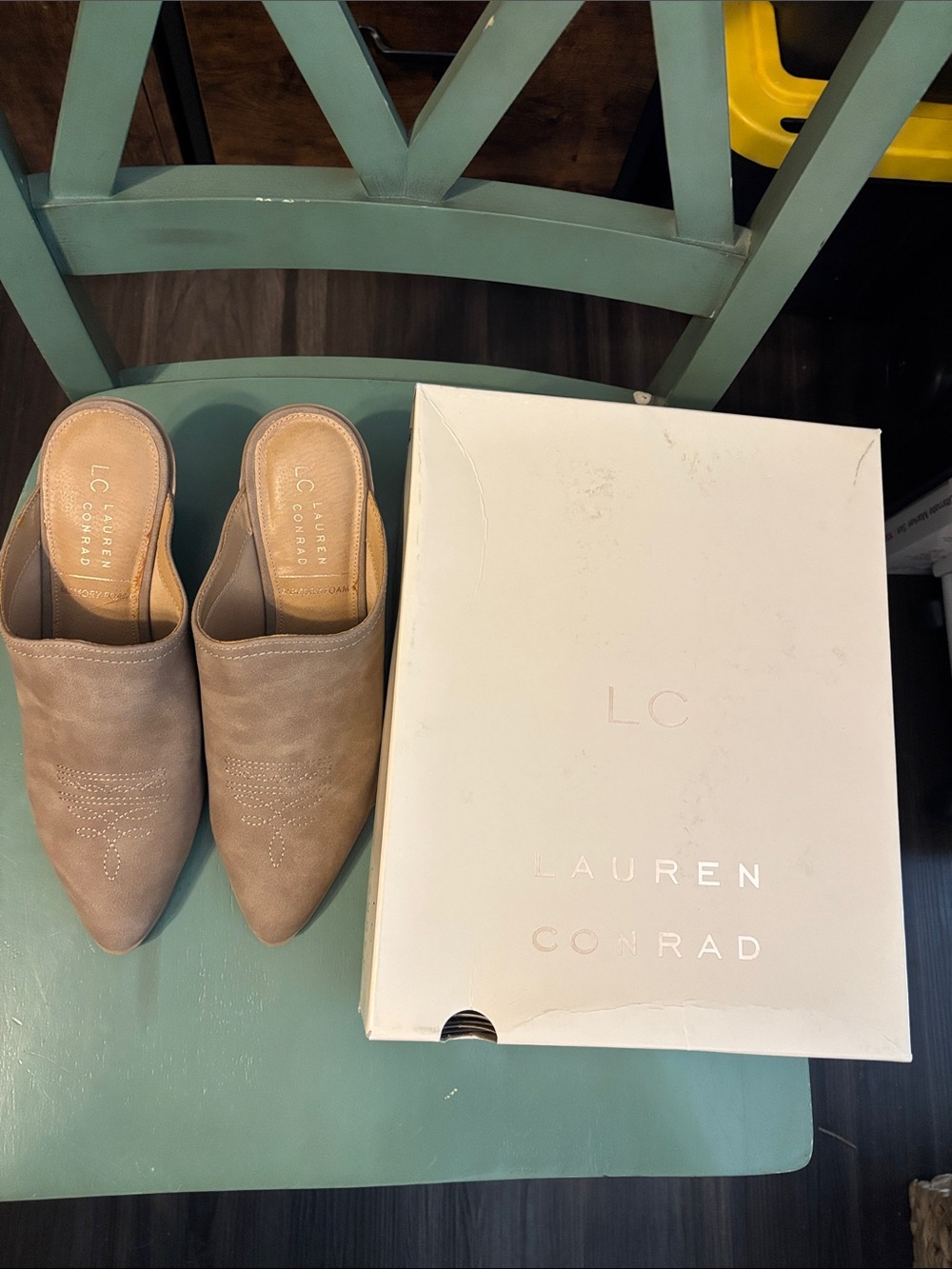 LC Lauren Conrad Taupe Pointed Suede Slip-On Mules